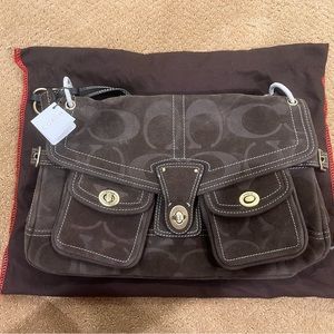 COPY - Coach Leigh Legacy Chocolate Suede Pocket Flap Bag w/ Dust Bag